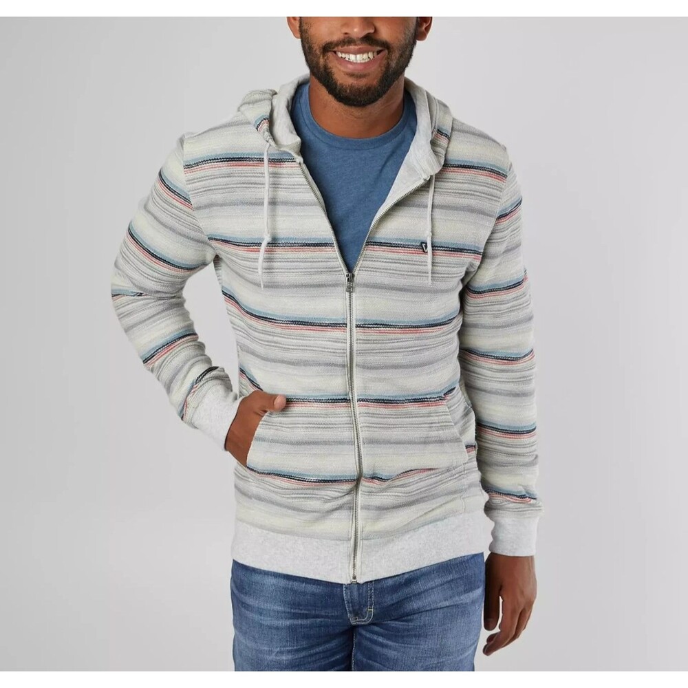 Vissla Hoodie Mens L Storm Gray Striped Foghorn Zip French Terry Surf Beach FLAW - Picture 4 of 16